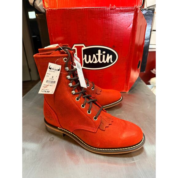 Justin McKean Red Water Buffalo 7” Women’s Roper Toe size 9 B NWT - Picture 1 of 8